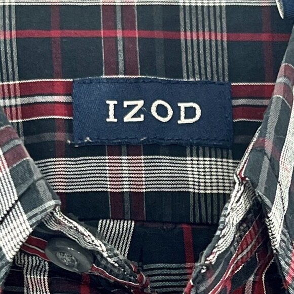 Izod Mens Button Up Long Sleeves Shirt Size L Collared Plaid Red Black Cotton - Picture 9 of 10